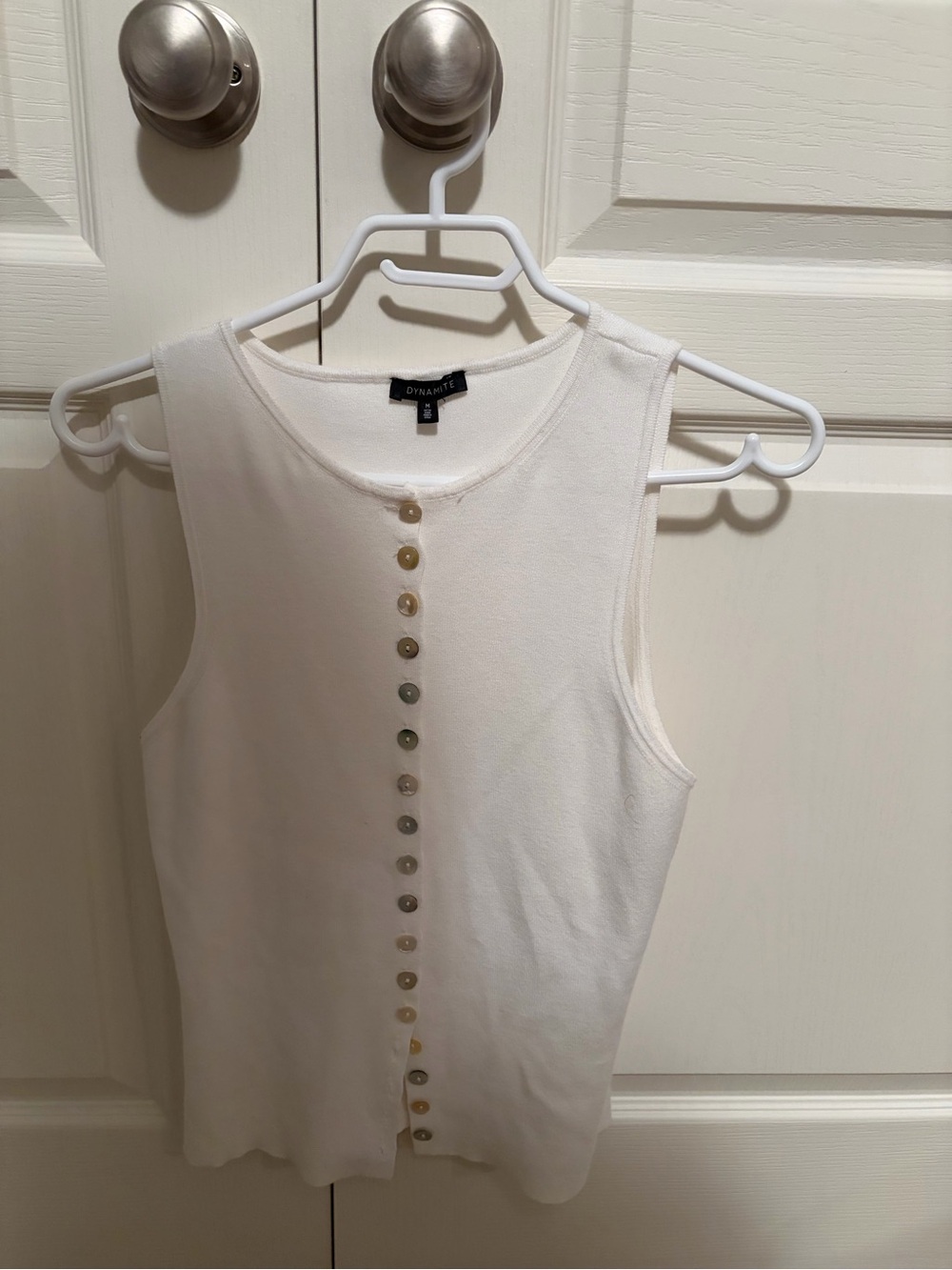 Dynamite Cream Button-Front Ribbed Tank Top